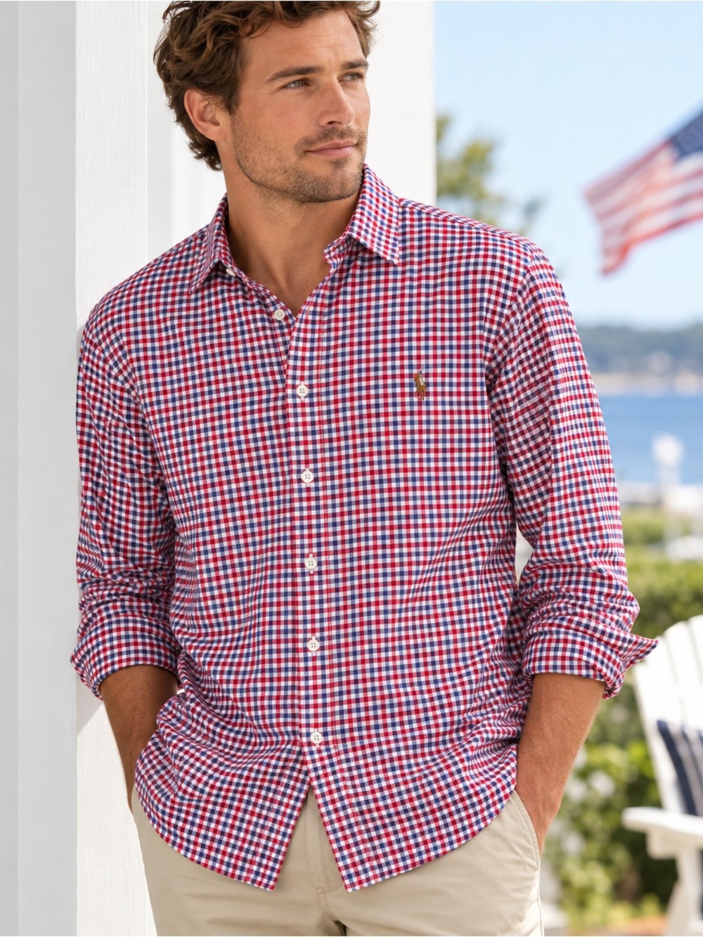 Polo Ralph Lauren Shirt Mens XXL Red Blue Check Button Down Classic Fit Gingham